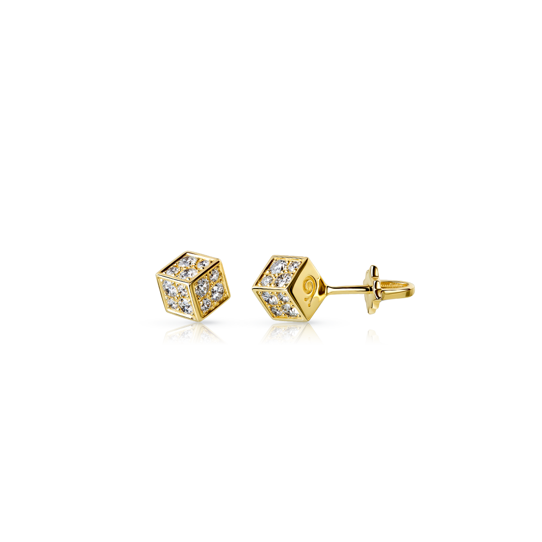 Золотые серьги-пусеты CUBE с бриллиантами